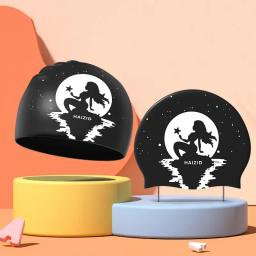 Tampas de natação impressas para mulheres, cabelos longos, proteção auricular, tamanho grande, touca de silicone, acessórios de piscina - Image 2