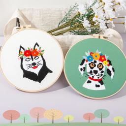 DIY estampado bordado Starters Kits para iniciantes, fácil com padrão, Pug Dog, fios de pano, arte bordada, Cross Stitch Kits - Image 2