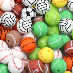 Silicone Sports Ball Beads para DIY Pulseira e Decoração Chaveiro, Bola de Cor Solta, Rugby Futebol e Tênis, Acessórios de Decoração, 15mm, 5Pcs por lote - Image 4