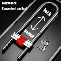Ajustável U-Shape Manilha, bicicleta Lock, Fit a maioria dos pinos, Ideal para uso interior e exterior, Preto - Image 2
