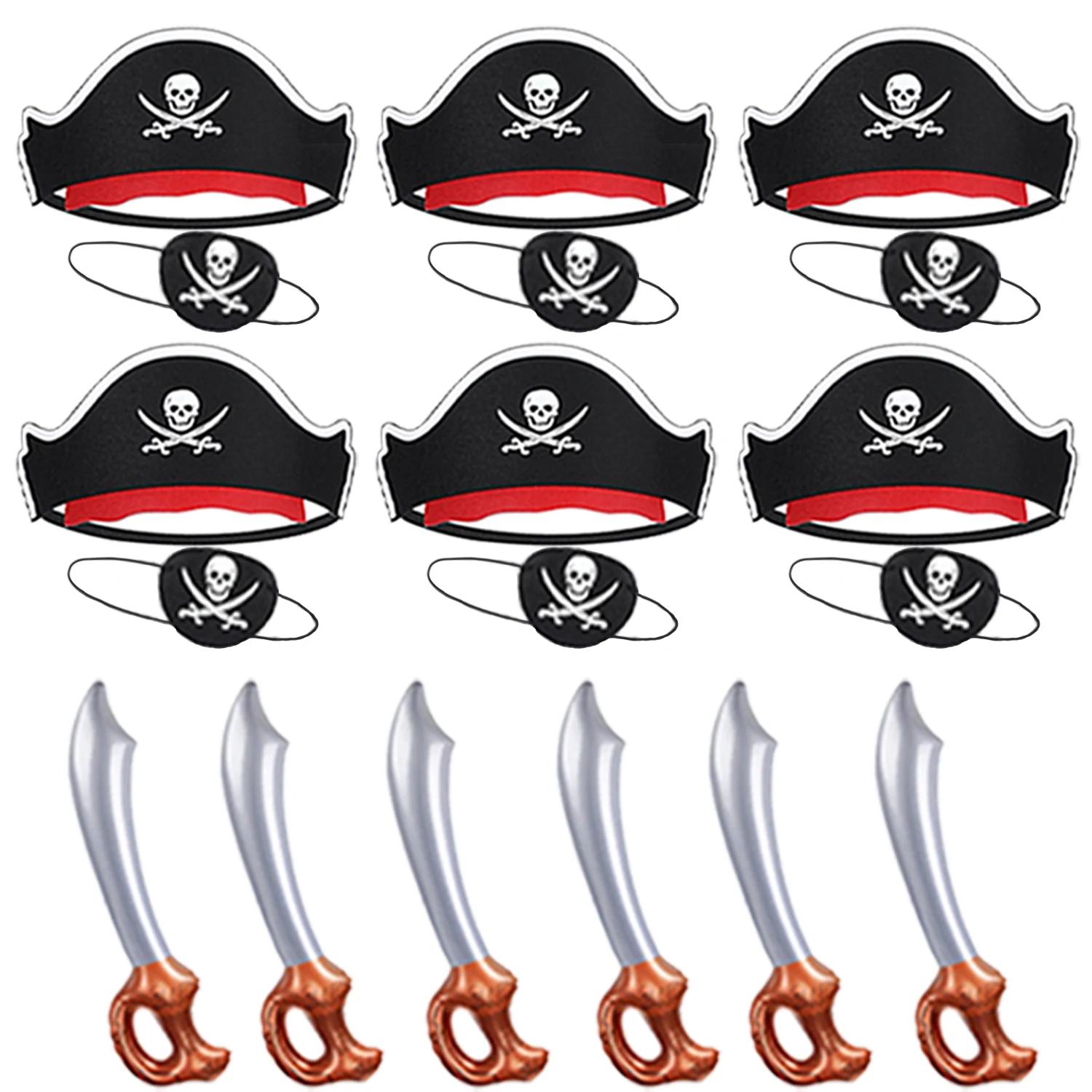 6/12/18/24 conjuntos de suprimentos para festa de pirata, trajes de pirata de halloween, lembranças para festa de aniversário infantil, acessórios de pirata, chapéu de pirata, espada - Image 1