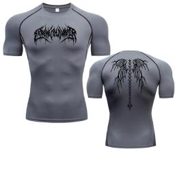 Camisa de compressão de estampa para homens, manga curta, protetor de erupção cutânea, treino de ginástica, camiseta atlética, tops de verão - Image 3