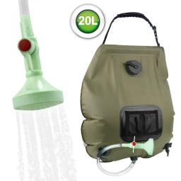 20l saco de banho ao ar livre solar caminhadas acampamento saco de chuveiro portátil aquecimento banho saco de armazenamento de água mangueira comutável cabeça de chuveiro - Image 1