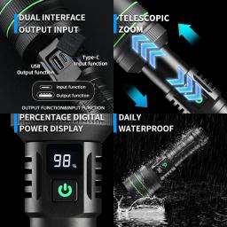 Lanterna led recarregável de alta potência, lanterna tática forte, lâmpada de luz dura de longo alcance para acampamento ao ar livre e caminhadas - Image 4