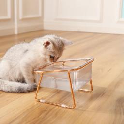 Cat Double Bowl Novo com Suporte Pet Kitten Puppy Transparente Food Feeding Dish Metal Elevado Alimentador De Água Dog Bowl Suprimentos - Image 5