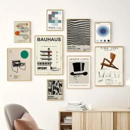 Pintura minimalista preto e branco da lona para Home Decor, impressão da exposição contemporânea, Bauhaus vintage, cartazes da arte da parede - Image 2