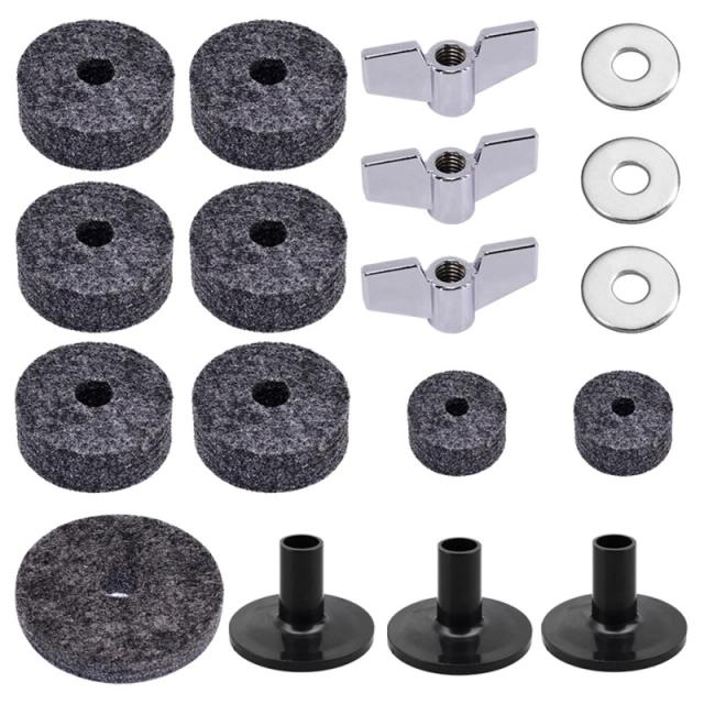 Conjunto de Acessórios de Bateria Pretos com 18 Peças: Baterias Substitutas e Feltro para Instrumentos Musicais