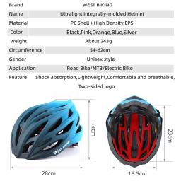 West Biking-Capacete de Ciclismo para Homens e Mulheres Leve, MTB, Bicicleta de Estrada, Auriculares de Segurança, Bonés, Chapéu de Bicicleta, Acessórios - Image 6