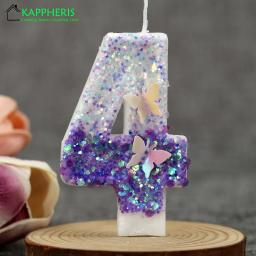 Vela de aniversário Sparklers para meninas, velas para bolos, roxo, borboleta, número, bolo, decoração de festa, 1 ano - Image 5