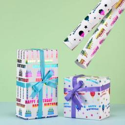 Rolo De Papel De Embrulho, Colorido, Feliz Aniversário, Presentes De Balão, Estrelas, Bolo, Casamento, Baby Shower, 17 "X 120" - Image 4