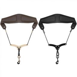 Correia de couro do pescoço do saxofone com pressão do metal, menos almofada do esforço, almofada grossa macia, marrom preto, 22,8 "comprimento - Image 1