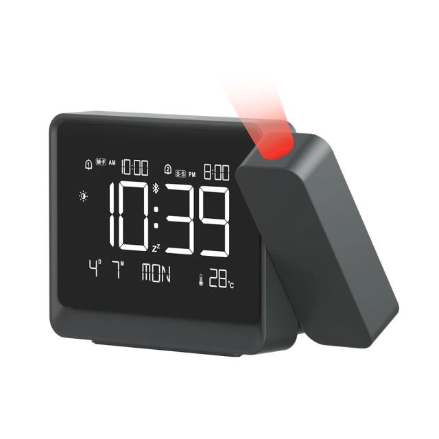 Despertador Projetor de Parede Bluetooth Preto Tempo Ajustável Luz Noturna USB Foco Exibição Projeção