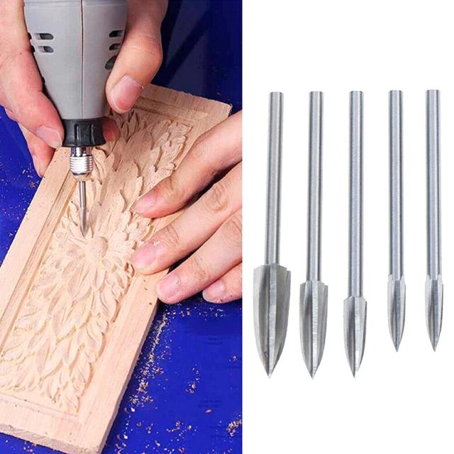 Conjunto de 5 Ferramentas de Escultura em Madeira com Brocas de 3mm para Gravura e Trabalhos em Raiz