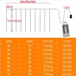 Luzes de cortina LED com USB, 8 modos, controle remoto, casamento, casa, festa, parede, janela, jardim de fadas, decorações de Natal, 1 pacote - Image 5