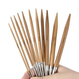 Agulhas de tricô circulares para costura Crochet de bambu Ganchos de cúspide dupla, Tubo de aço inoxidável DIY Ferramentas de costura manuais 3.0-12mm - Image 1