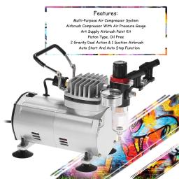 KKMOON-Gravity Feed Airbrush Air Compressor Kit, Conjunto de Ferramentas, Pintura Artística, Tatuagem, Manicure Artesanato, Modelo Spray, Air Brush, 220V - Image 6