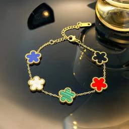 Cor jóias trevo aço inoxidável nova planta cinco folhas flor pulseira jóias quentes presentes para mulher - Image 1