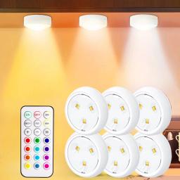Cor sem fio RGB Sob Gabinete Luzes LED, Controle Remoto, Regulável Wardrobe Night Lamp, Quarto e Cozinha - Image 1