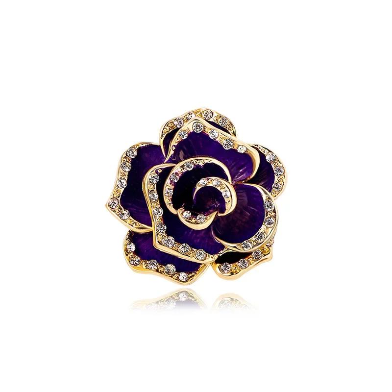 Dmari feminino broche esmalte pino vermelho & preto florescendo rosa lapela pinos flor emblema requintado acessórios jóias de luxo para roupas - Image 1