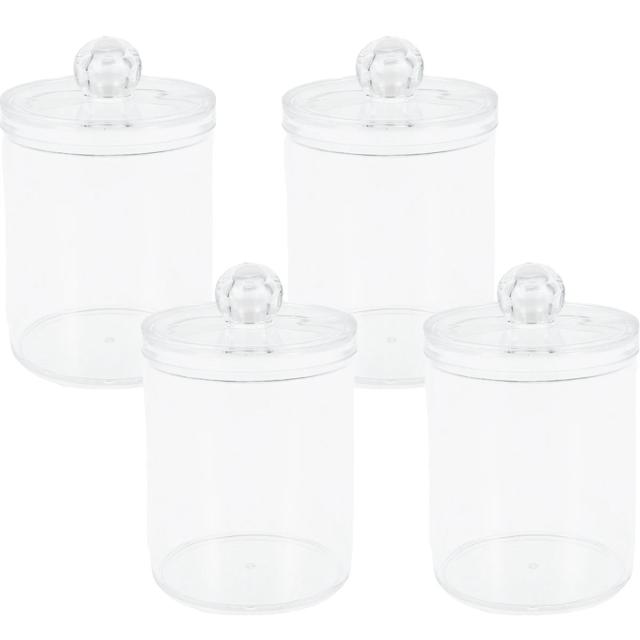 Organizador Multifuncional de Acrílico Transparente para Maquiagem e Banheiro com 4 Peças - Dispenser para Qtip e Frascos com Tampas