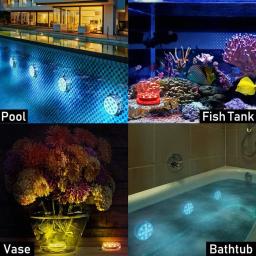 RGB luz submersível com controle remoto, lâmpada de noite subaquática, decoração de festa ao ar livre, lâmpada de piscina, 10 LED, IP68 - Image 6