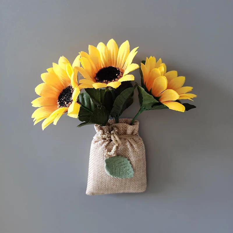 Compre 3 ganhe 1 bolsa de linho flores artificiais adesivos magnéticos faça você mesmo simulação de flor de geladeira ímã de cozinha decoração de casa presente - Image 1
