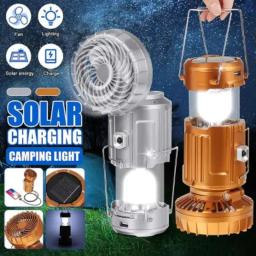 Lanternas de acampamento portáteis com ventilador elétrico, LED, energia solar, barraca suspensa, recarregável, lâmpada de emergência ao ar livre, 1500mAh - Image 1