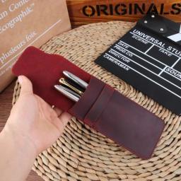 Saco de lápis de couro genuíno artesanal, estojo para caneta-tinteiro, suporte vintage, estilo retro, acessórios para viagem - Image 3
