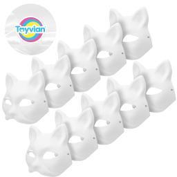 Máscaras De Papel Branco para Festa De Halloween, Máscara De Gato Em Branco, Decoração DIY, Pintura, Masquerade, Cosplay, 10Pcs - Image 1