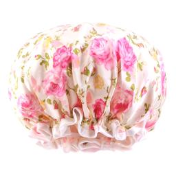 Touca de banho de camada dupla ajustável infantil colorida impressa à prova d'água para cuidados com os cabelos Chapéu de dormir para bebês - Image 4