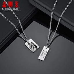 Auxauxme-Custom Photo Name Colar, Pingente Retângulo, Aço Inoxidável, Gravado a Laser Logol Texto, Presentes Da Jóia, Dropshipping - Image 1