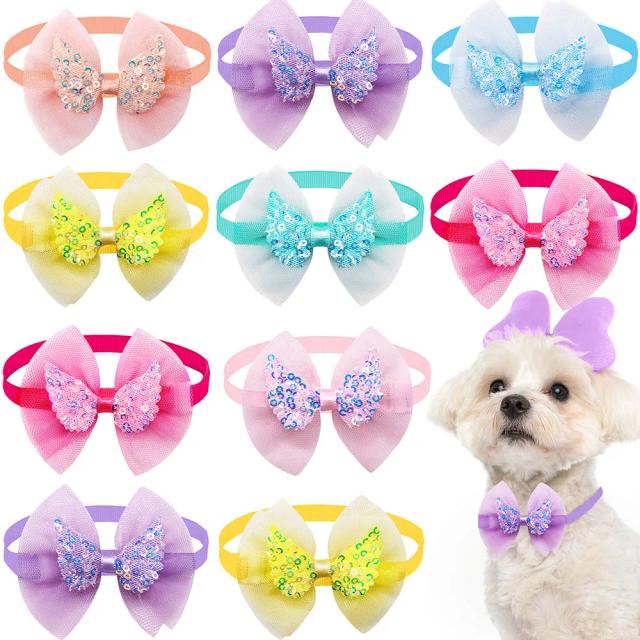 Laço com Asa de Anjo e Coleira Borboleta para Cães e Gatos - Acessórios Brilhantes para Animais de Estimação, Pacote com 10 Peças