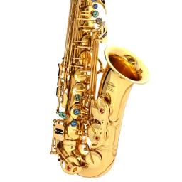 Alto chave e saxofone plano, laca dourada, sax de latão com estojo de instrumento, alça de pescoço, pano de limpeza, escova para iniciantes - Image 1