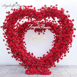Arranjo floral de folha verde rosa vermelha com base de pano decoração cenário de casamento em forma de coração arco quadro palco flor suporte a8223 - Image 1