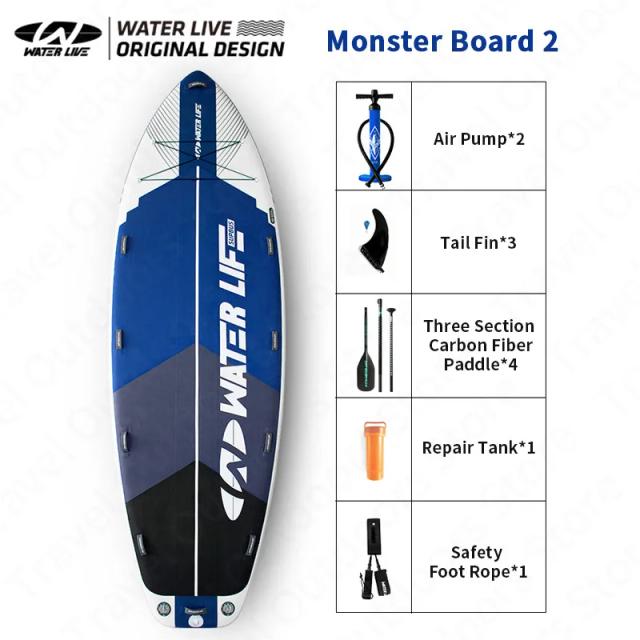 Prancha Inflável Waterlive Monster Board 15 para Surf Multijogadores - Super Grande Área de 32kg para Esportes Aquáticos e Lazer