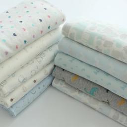 Tecido de malha elástica algodão puro pelo medidor para costurar roupas pano do bebê diy flores grossas dos desenhos animados animal azul macio branco - Image 2