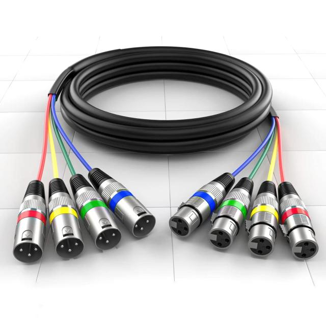 Cabo XLR para Estúdio de Gravação ao Vivo - 4 Cores, Microfone de 4 Canais, Macho para Fêmea