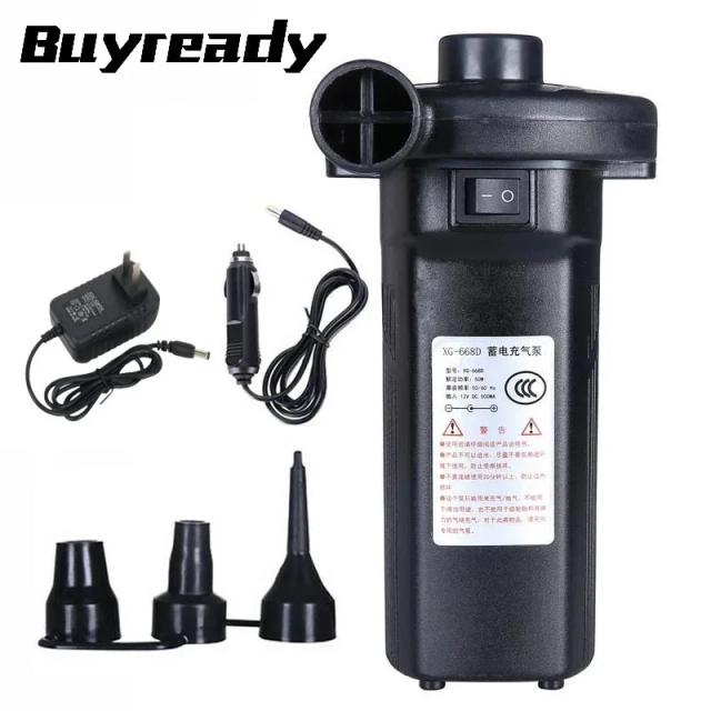 Compressor Elétrico Portátil para Inflador de Bomba de Ar com Bateria Recarregável - Ideal para Barcos, Colchões e Camas de Jangada - 12V/110V/220V, 50W, 400L por Minuto