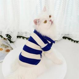 Pulôver respirável de duas pernas para animais, camiseta de lapela para cães pequenos e gatos, roupa listrada elegante para animais, camisa de cachorro 1pc - Image 3