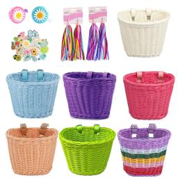 Handwoven cesta dianteira de bicicleta com Bell e Tassel adesivos, guidão frontal ajustável, acessórios de bicicleta para crianças e adultos - Image 1