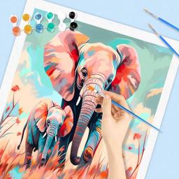 RUOPOTY-Kits de Pintura Acrílica com Moldura, Tinta por Número para Iniciantes, Elefante, Óleo, Artes, Artesanato para Casa, Quarto, Decoração da Parede - Image 3
