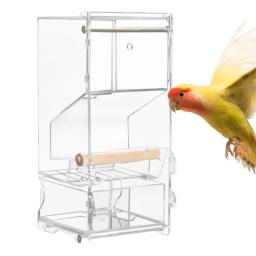 Recipiente De Alimento De Pássaro De Acrílico Automático Com Perch, Sem Alimentador De Mess, Periquito Claro, Acessórios De Gaiola - Image 1
