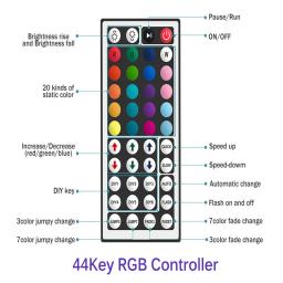 Luzes LED Strip com controle Bluetooth, fita de mudança de cor, luz de fundo para TV, decoração do quarto, RGB 5050, 24 teclas, 44 teclas, 5V - Image 4