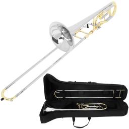 Instrumento de latão profissional com caixa, Trombone plano Tenor B, Chifre dourado e prateado, Pano de limpeza, Acessórios musicais - Image 1