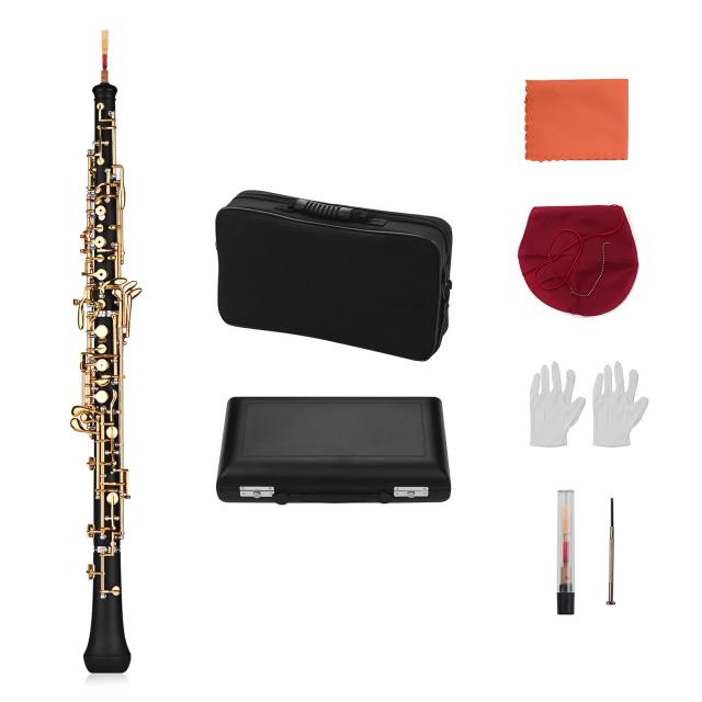 Conjunto Profissional de Oboe com Estojo de Couro, Luvas Reed e Chaves Semiautomáticas Estilo Prateado