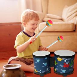 Tambor de mão bonito para crianças, instrumento de percussão, brinquedo musical, tambor artesanal, 2 baquetas coloridas - Image 3
