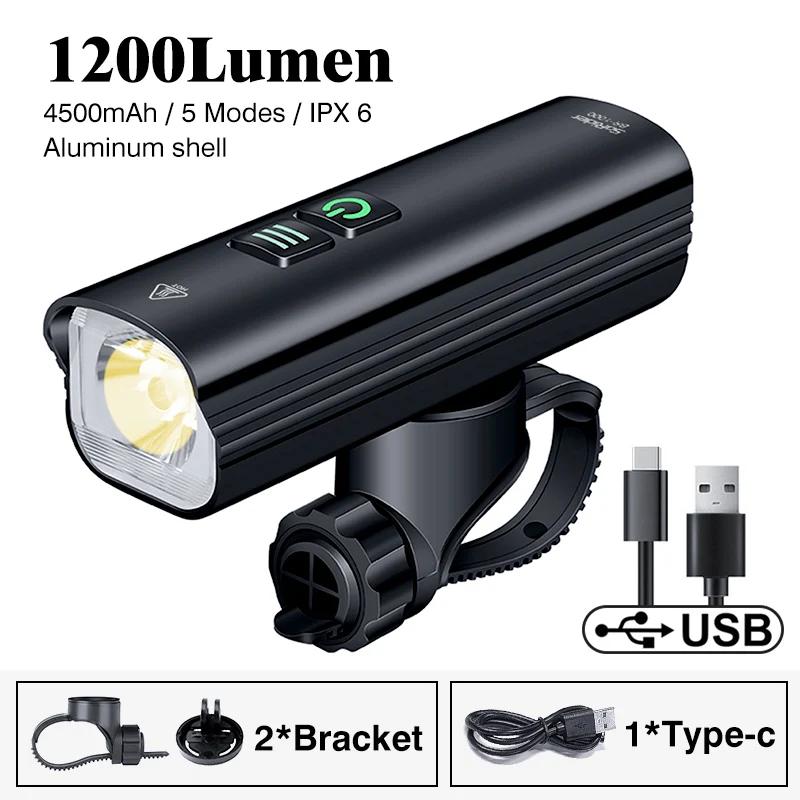 Luzes da bicicleta inteligente sensor de luz vibração inteligente auto tun em fora 1200 lumens ciclismo farol led lanterna com gopro - Image 1