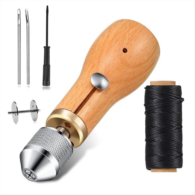 Kit Completo de Ferramentas para Costura em Couro - Máquina Manual, Lock Stitcher e Agulhas para Artesanato e Reparos em Lona