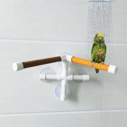 Barra de plataforma com ventosas para pet, Estação de suporte de moagem dupla pata, Poleiros interessantes para papagaios, chuveiro de banho - Image 4