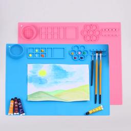 Tapete de pintura de silicone para crianças, artesanato almofadas com copo e pintura escova titular, paleta DIY, esteira artesanal - Image 1